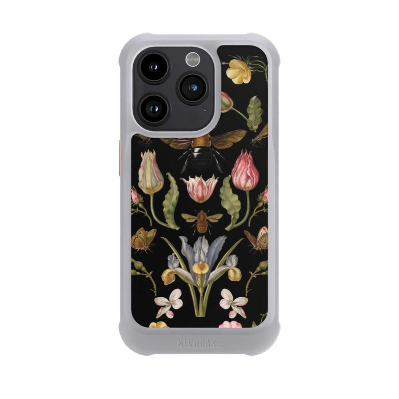 iPhone 15 Pro NIVOmax Fleurs Sauvages et Abeilles Fond Noir