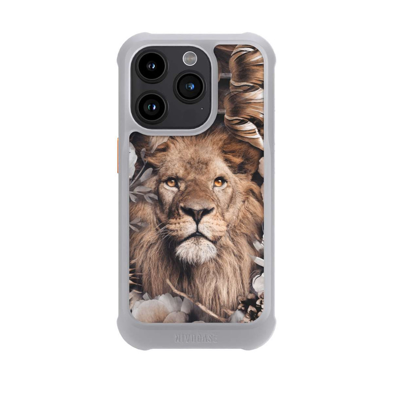iPhone 15 Pro NIVOmax Löwe Blumenrahmen Beige