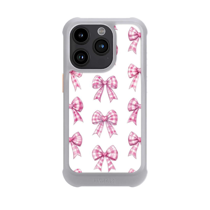 iPhone 15 Pro NIVOmax Pinke Gingham Herzen und Schleifen mit KI