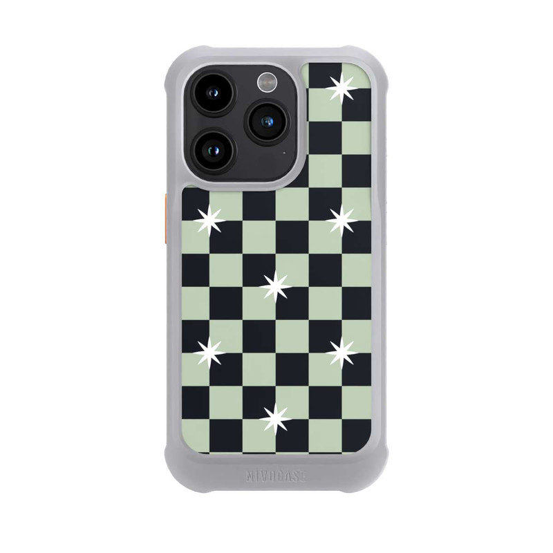 iPhone 15 Pro NIVOmax Checked Pattern Black Grey Stars
