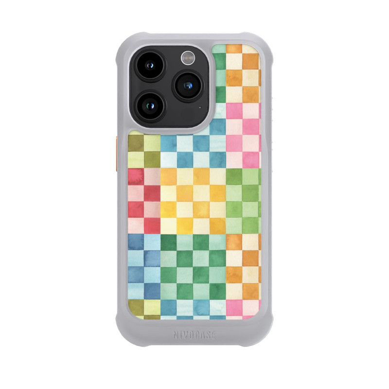 iPhone 15 Pro NIVOmax Checkerboard Watercolor Chess Geometric Red