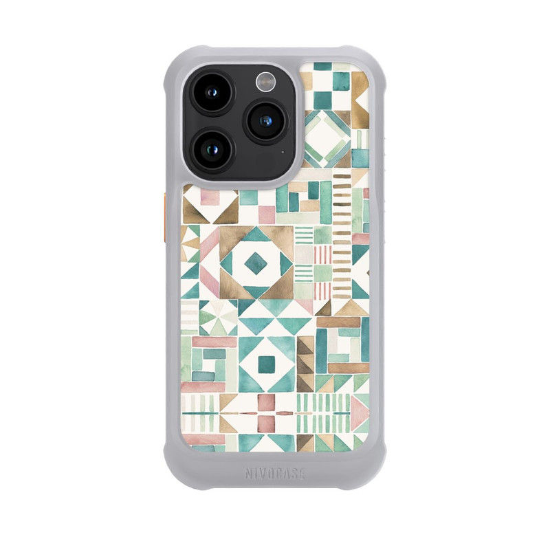 iPhone 15 Pro NIVOmax Geometric Blocks Retro Vintage Patchwork Green