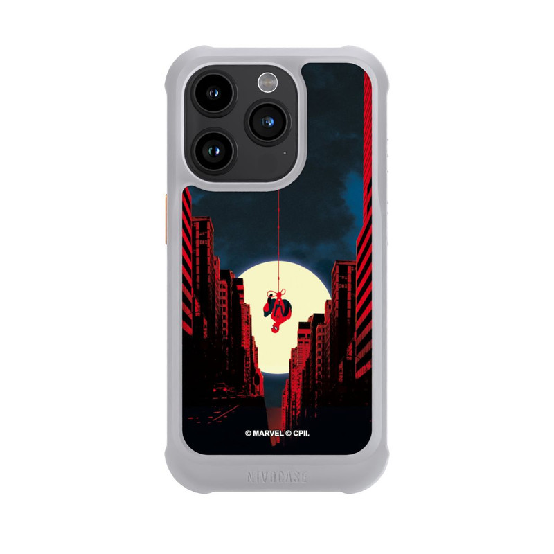 iPhone 15 Pro NIVOmax Spider-Man Marvel between Skyscrapers