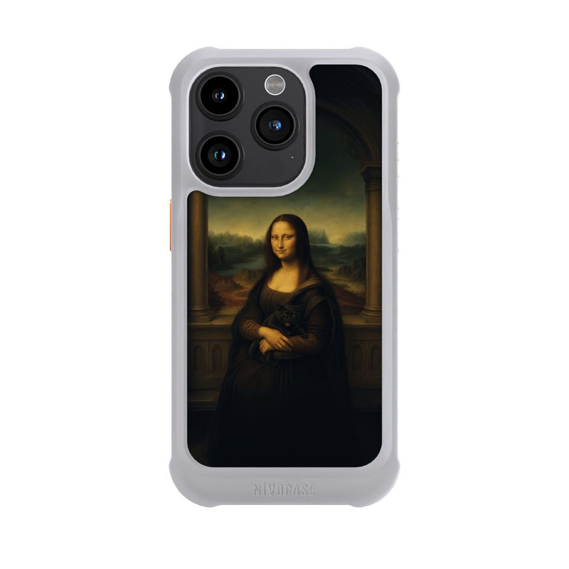 iPhone 15 Pro NIVOmax La Joconde de Léonard de Vinci avec un chat noir avec l'IA