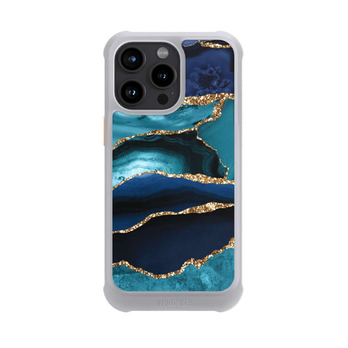 Apple iPhone 15 Pro Max NIVOmax Dark and Light Blue Marble Gold Glitter Look