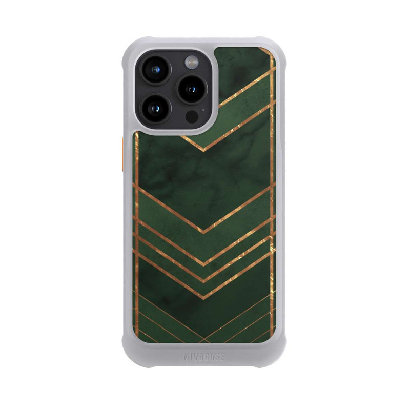 iPhone 15 Pro Max NIVOmax Dunkelgrün gemustert Goldene Streifen