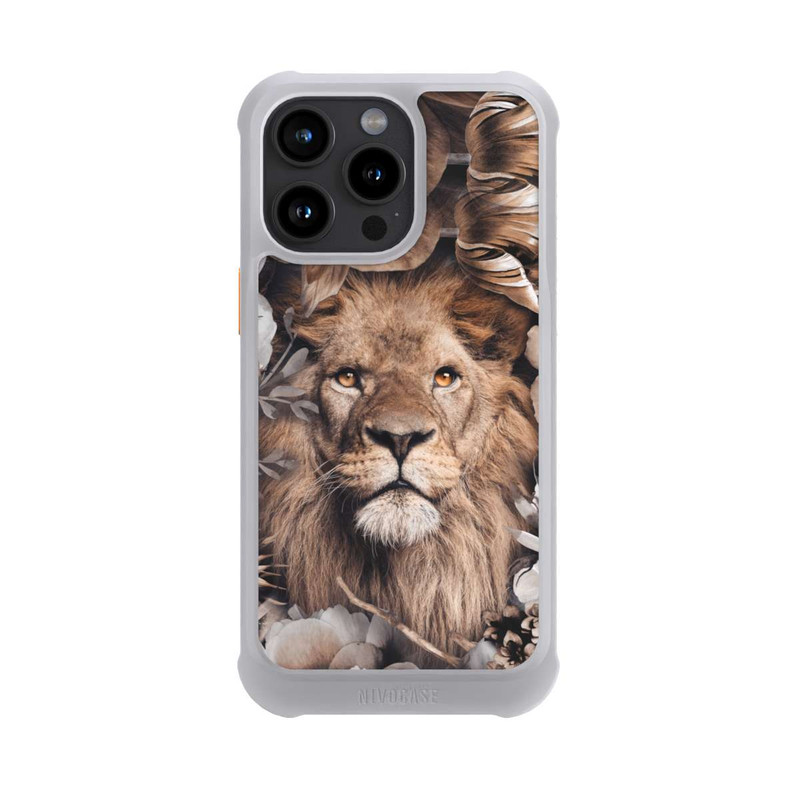 iPhone 15 Pro Max NIVOmax Löwe Blumenrahmen Beige