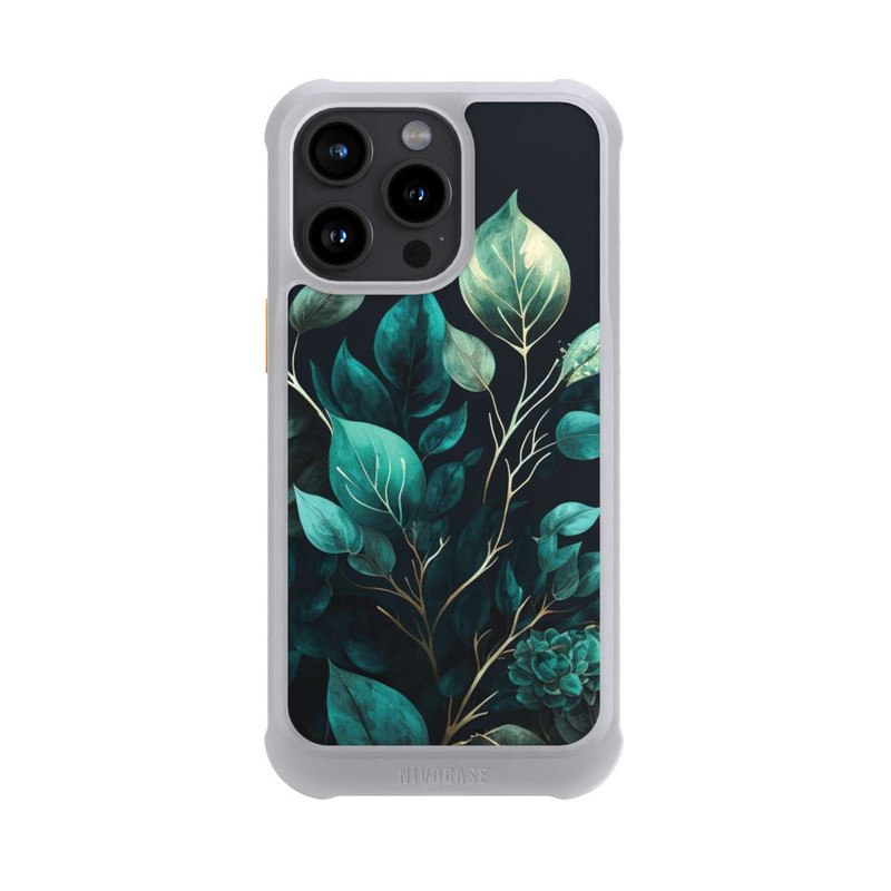 iPhone 15 Pro Max NIVOmax Green Eucalyptus Leaves against a Dark Background with AI
