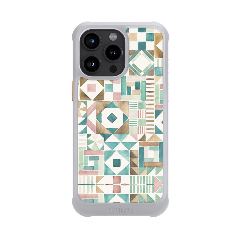 iPhone 15 Pro Max NIVOmax Geometric Blocks Retro Vintage Patchwork Green
