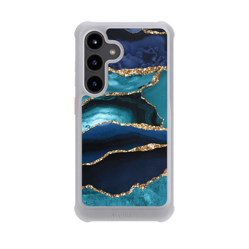 Galaxy S24 NIVOmax Aspect pailleté doré marbré bleu foncé et bleu clair