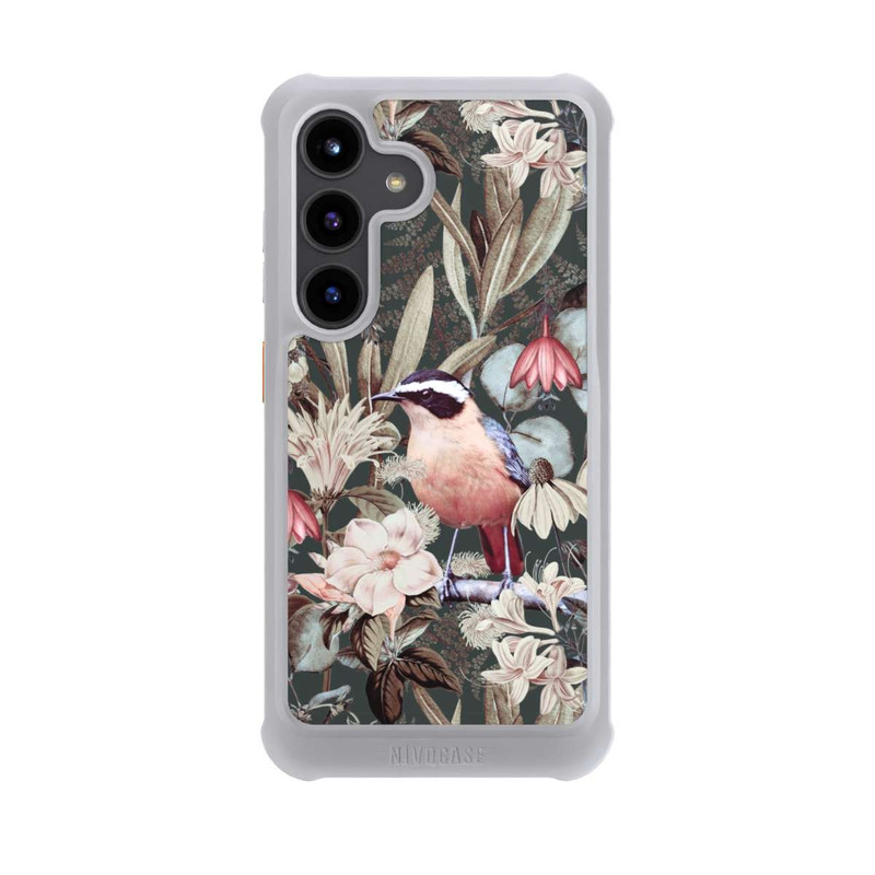 Galaxy S24 NIVOmax Orangefarbener Vogel im Vintage Blumenmuster