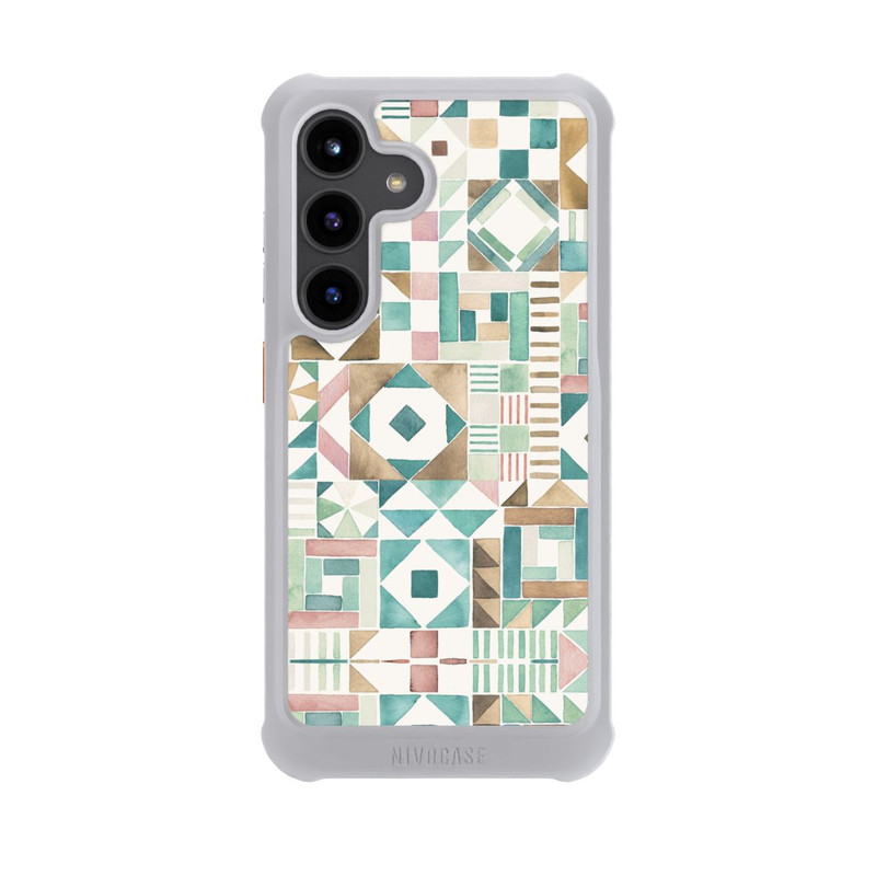 Galaxy S24 NIVOmax Geometric Blocks Retro Vintage Patchwork Green