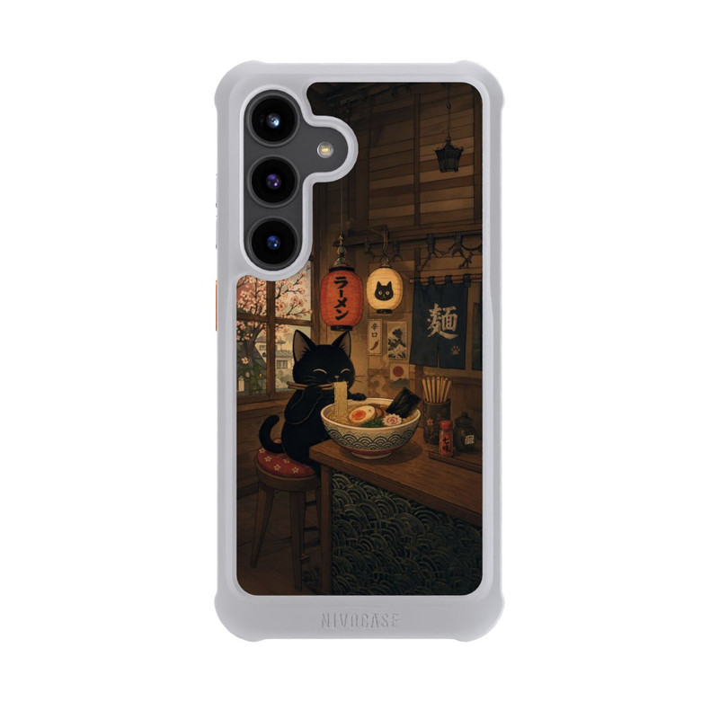 Galaxy S24 NIVOmax Bar à ramen avec un chat noir avec l'IA