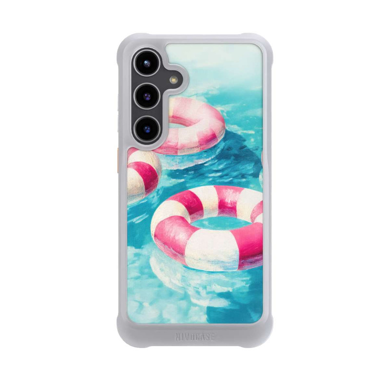 Galaxy S24 + NIVOmax Gestreifte Schwimmringe im Pool