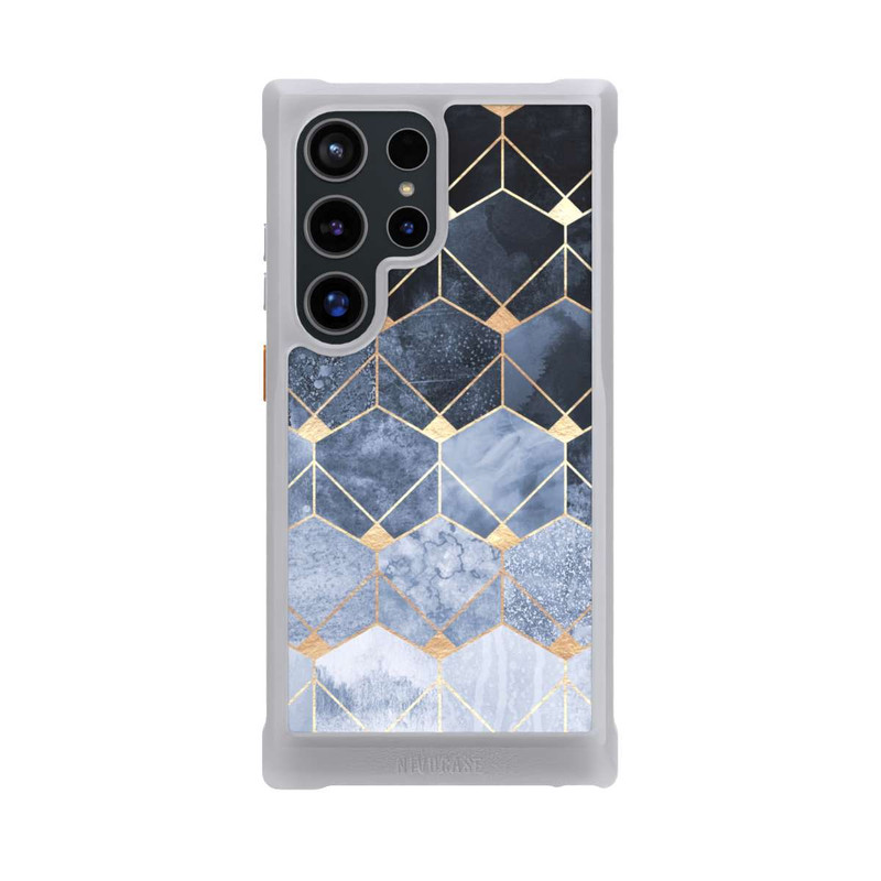 Galaxy S24 Ultra NIVOmax Blaue Sechsecke und Diamanten Golddruck