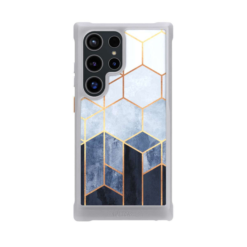 Galaxy S24 Ultra NIVOmax Blauer Farbverlauf Sechsecke Golddruck