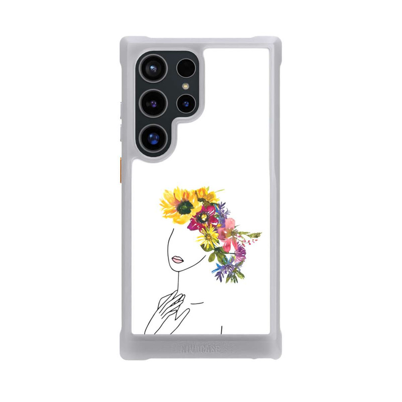 Galaxy S24 Ultra NIVOmax Line Art femme et couronne de fleurs