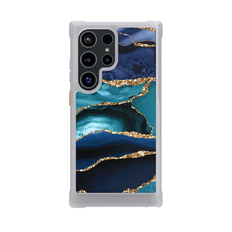 Galaxy S24 Ultra NIVOmax Dark and Light Blue Marble Gold Glitter Look