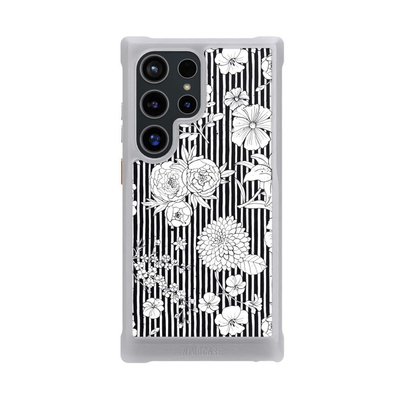 Galaxy S24 Ultra NIVOmax Flowers and Stripes Black and White