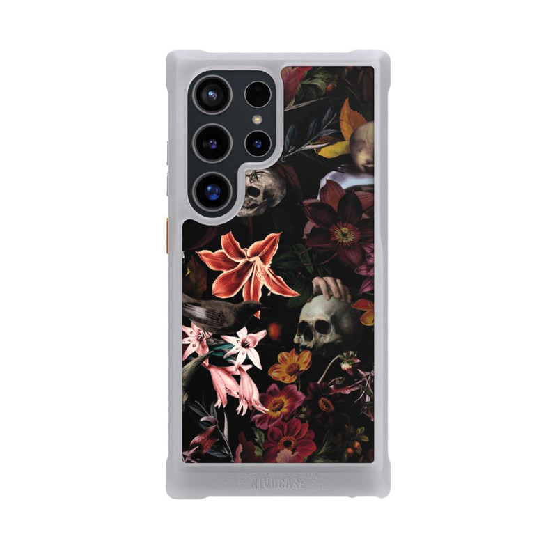 Galaxy S24 Ultra NIVOmax Crânes et fleurs sur fond sombre
