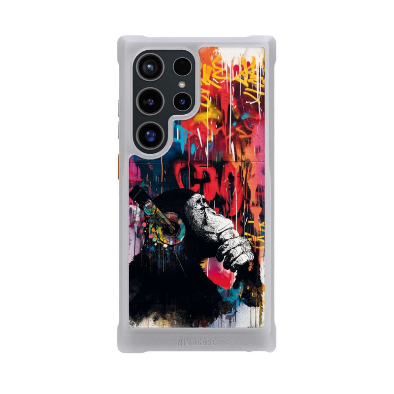 Galaxy S24 Ultra NIVOmax Affe Stereo Kopfhörer Graffiti Street Art Blau