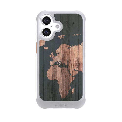 Apple iPhone 16 NIVOmax Carte du Monde Effet bois