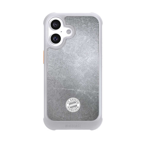 Apple iPhone 16 NIVOmax Logo FCB Classique Petit - Blanc sur Fond Métallique