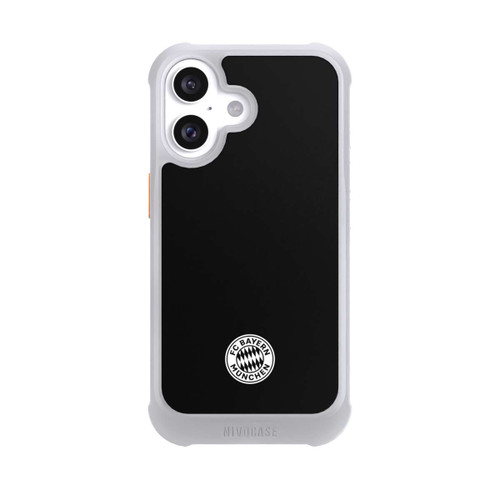 Apple iPhone 16 NIVOmax Logo FCB Classique Petit - Blanc sur Fond Noir