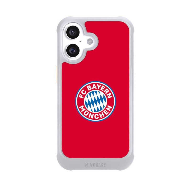 iPhone 16 NIVOmax FCB Logo sur fond rouge