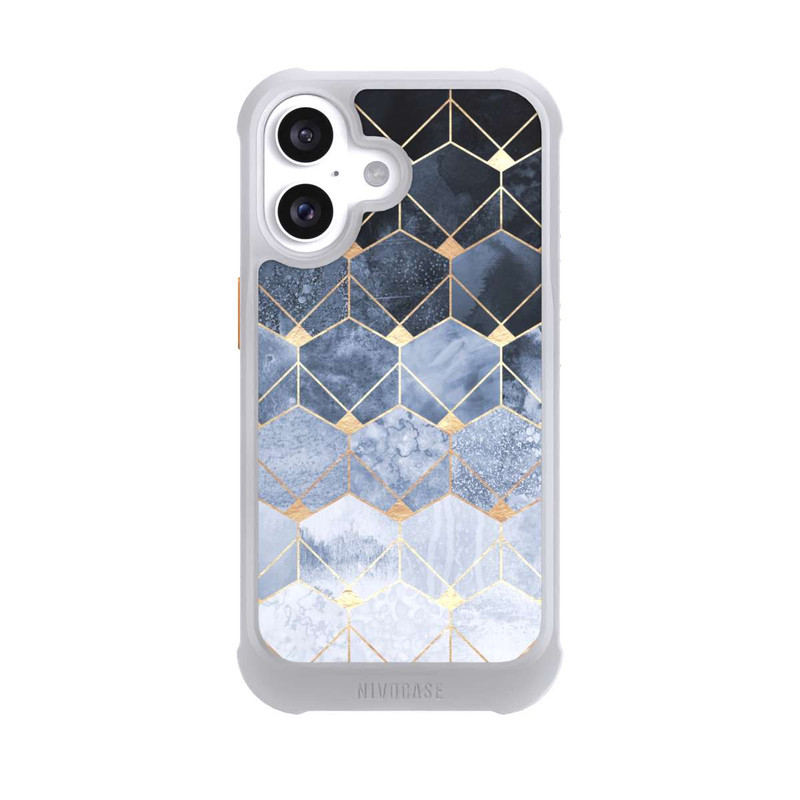 iPhone 16 NIVOmax Blaue Sechsecke und Diamanten Golddruck