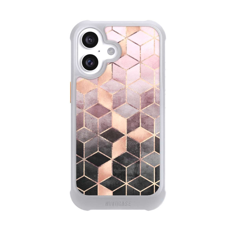 iPhone 16 NIVOmax Pink Grey Gradient Cubes Print