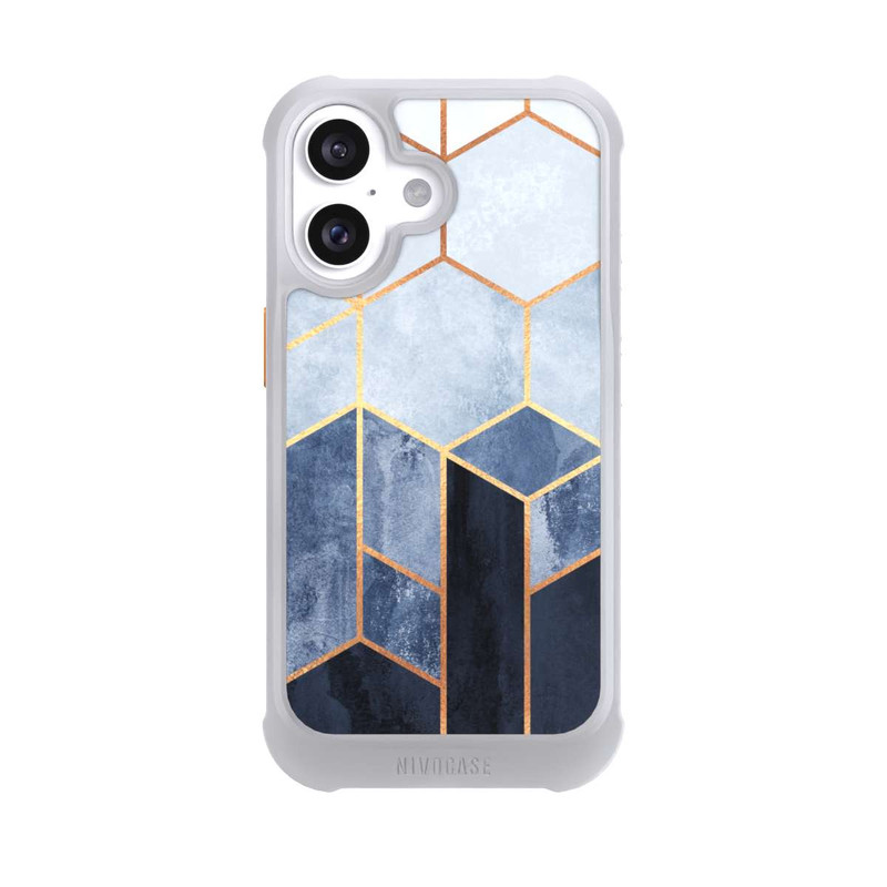 iPhone 16 NIVOmax Blauer Farbverlauf Sechsecke Golddruck