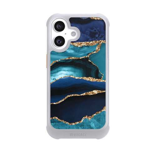 Apple iPhone 16 NIVOmax Dark and Light Blue Marble Gold Glitter Look