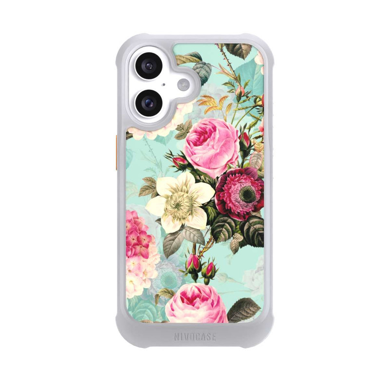 iPhone 16 NIVOmax Roses en papier peint turquoise