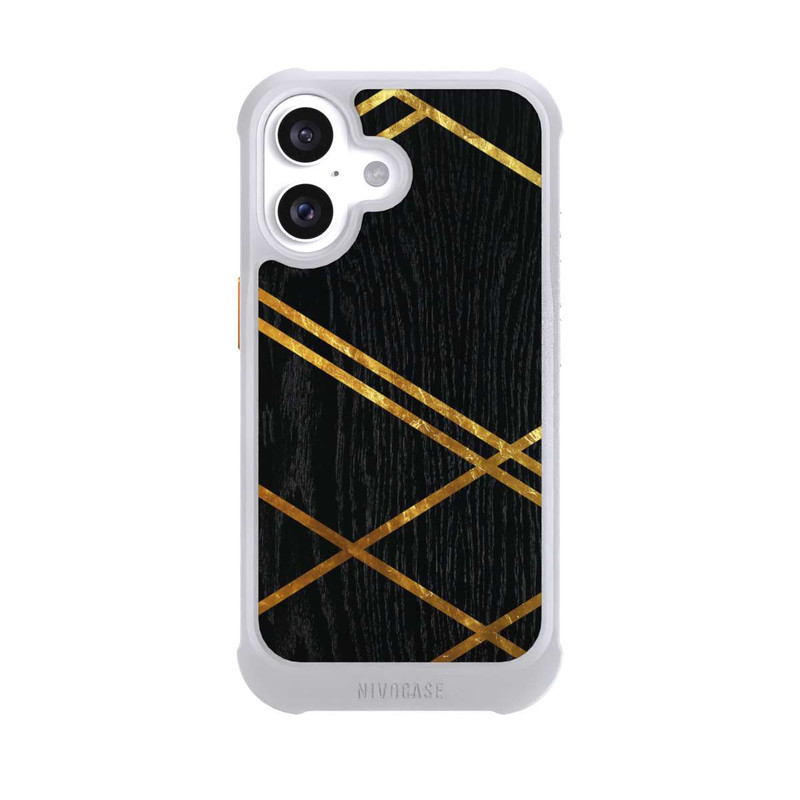 iPhone 16 NIVOmax Black Geometric Pattern Golden Stripes