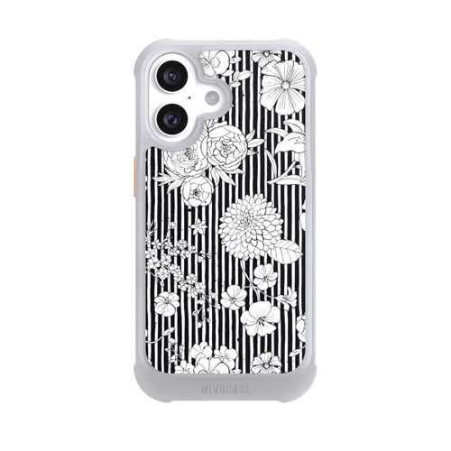 Apple iPhone 16 NIVOmax Blumen und Streifen Schwarz und Weiß