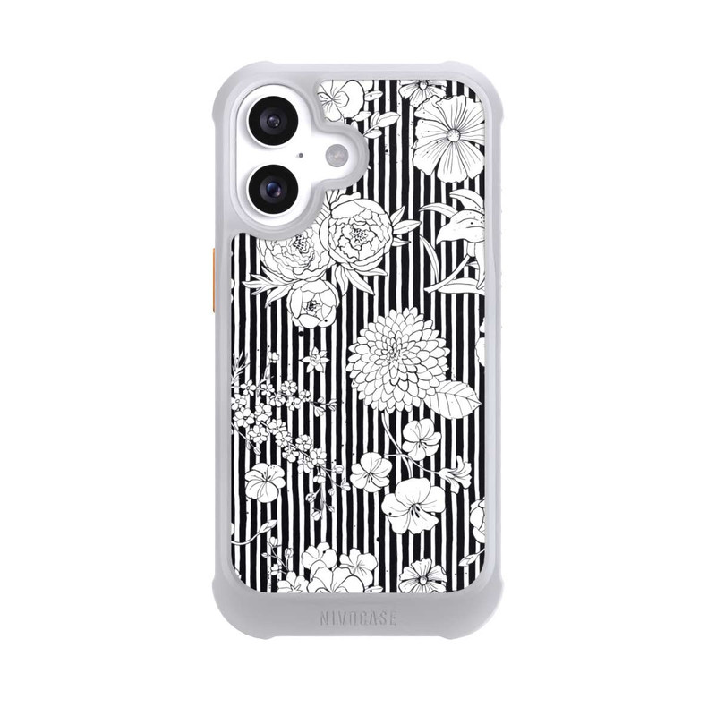 iPhone 16 NIVOmax Blumen und Streifen Schwarz und Weiß