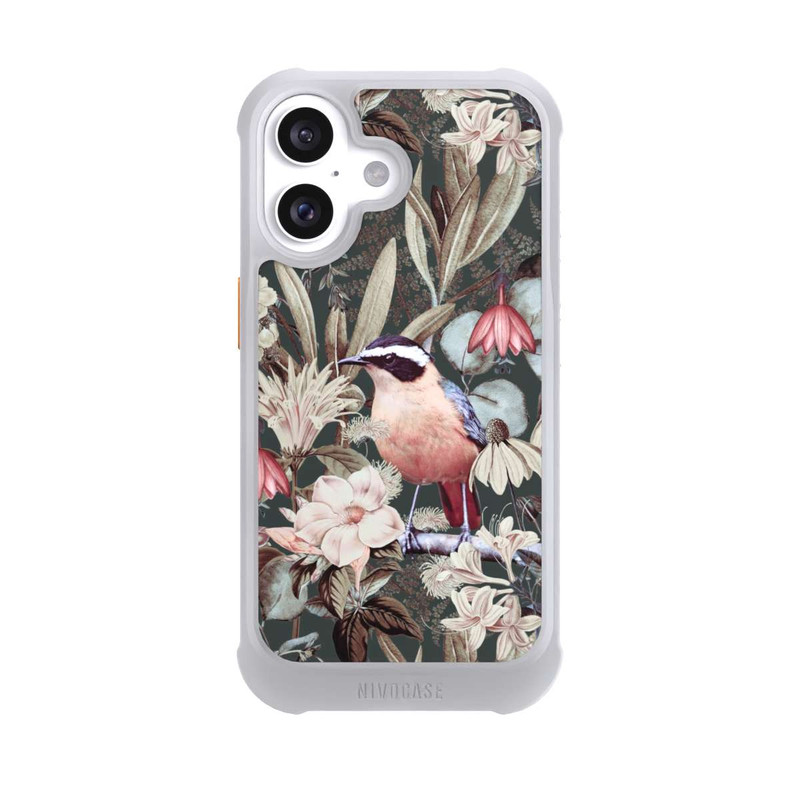 iPhone 16 NIVOmax Orangefarbener Vogel im Vintage Blumenmuster