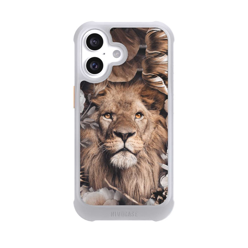 iPhone 16 NIVOmax Löwe Blumenrahmen Beige