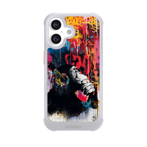 Apple iPhone 16 NIVOmax Affe Stereo Kopfhörer Graffiti Street Art Blau