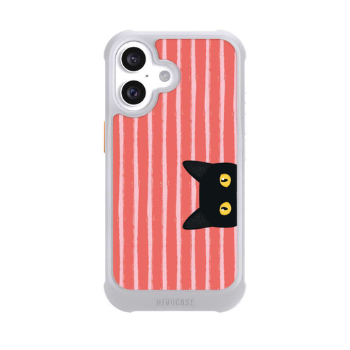 Apple iPhone 16 NIVOmax Chat noir sur fond rayé orange