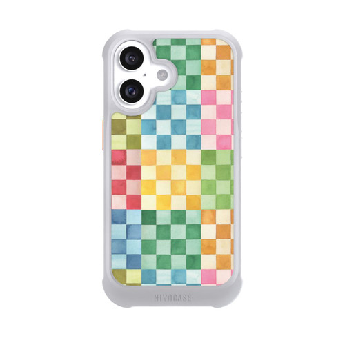 Apple iPhone 16 NIVOmax Checkerboard Watercolor Chess Geometric Red