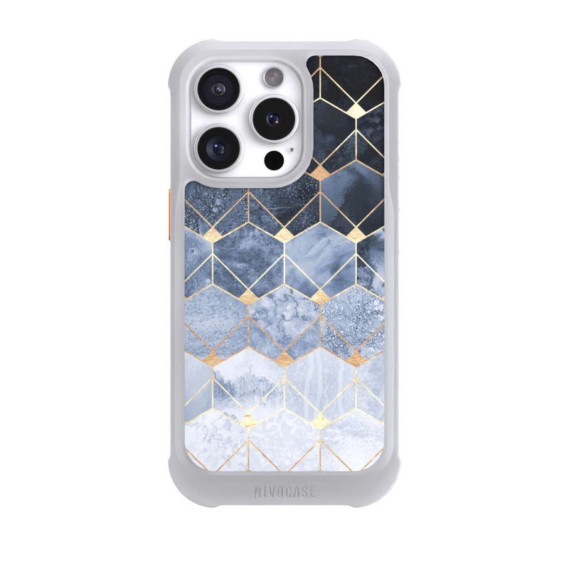 iPhone 16 Pro NIVOmax Blaue Sechsecke und Diamanten Golddruck