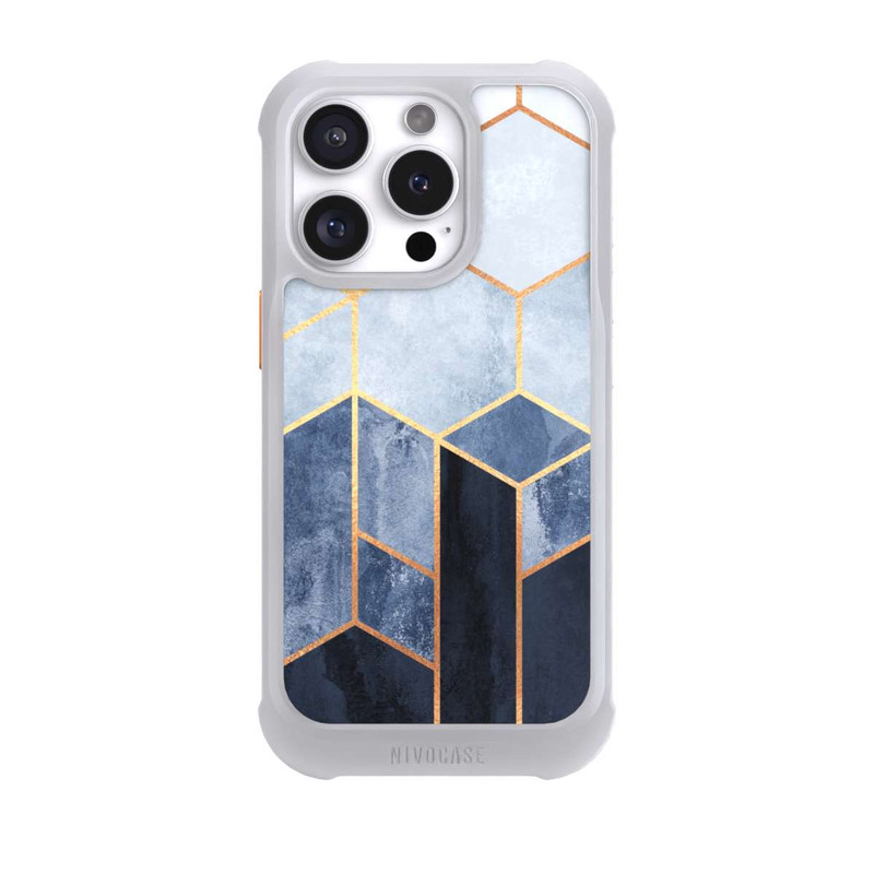 iPhone 16 Pro NIVOmax Blauer Farbverlauf Sechsecke Golddruck
