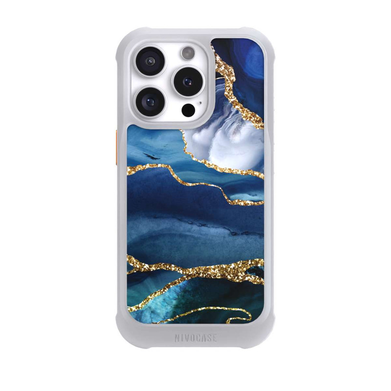 iPhone 16 Pro NIVOmax  Blauer Marmor Gold Glitzer Look