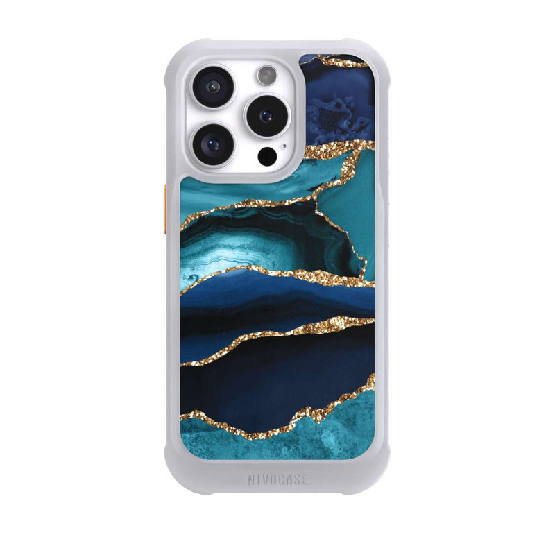 iPhone 16 Pro NIVOmax Dark and Light Blue Marble Gold Glitter Look