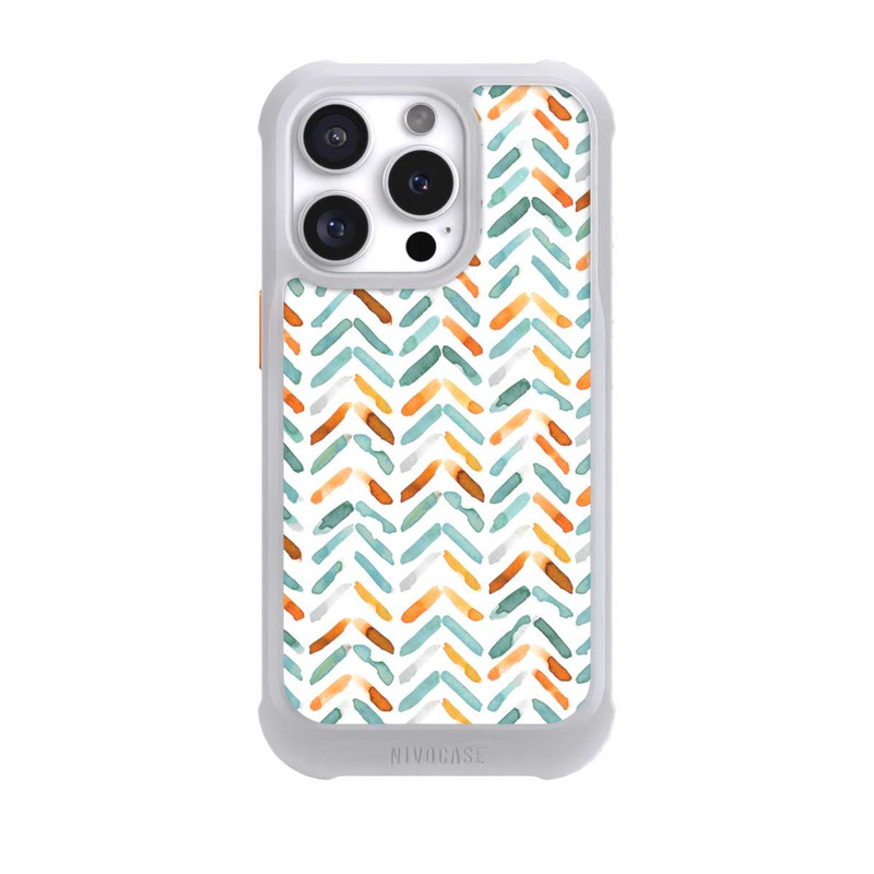 iPhone 16 Pro NIVOmax Elegantes Herbstchevron Blau Orange