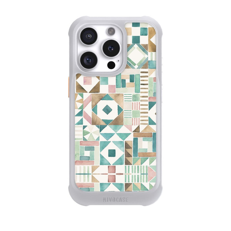 iPhone 16 Pro NIVOmax Geometric Blocks Retro Vintage Patchwork Green
