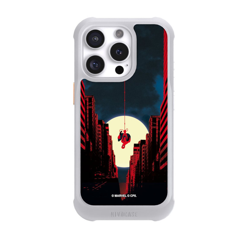 iPhone 16 Pro NIVOmax Spider-Man Marvel between Skyscrapers