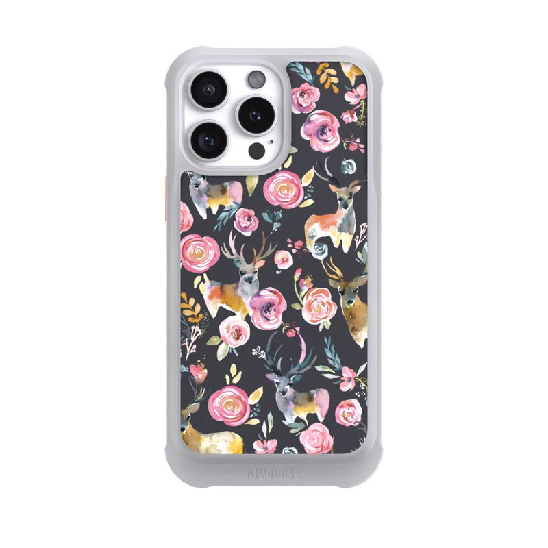 iPhone 16 Pro Max NIVOmax Hirsche und Blumen Anthrazit